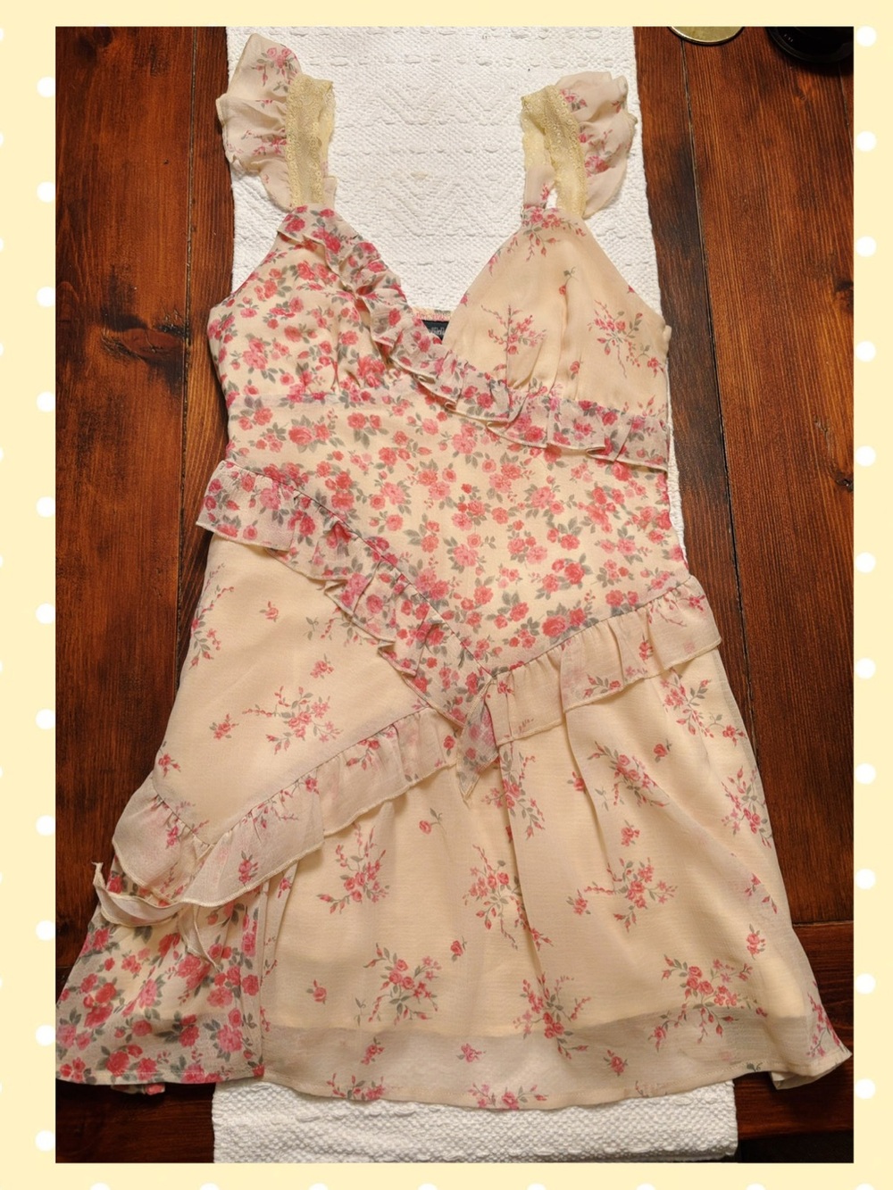 Mini Dress with Pink Floral Ruffles